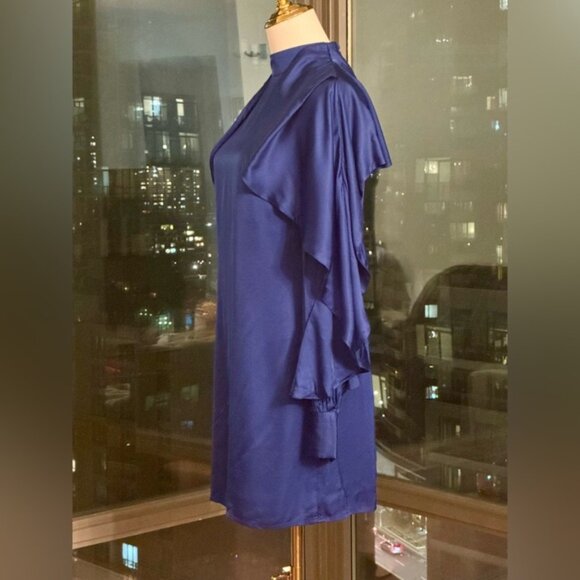 🆕 FARM Rio 🧿 NWOT Bright Blue Backless Ruffle Sleeve Mini Dress, Sz XS - Picture 9 of 16